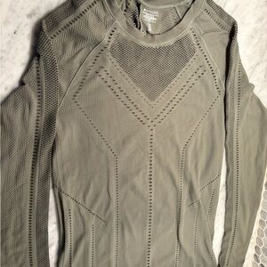 Athleta Long Sleeve Mesh Top in Olive Gray